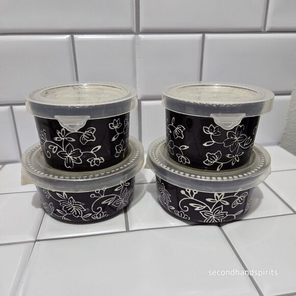 Temptations Floral Lace Ramekins Set of 4  Purple Eggplant 2 Sizes - Picture 1 of 9